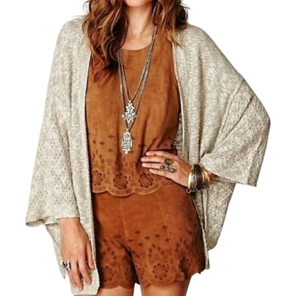 Free People Textured Linen Open-Front Casual Kimono Cardigan Gray XS - Picture 1 of 7
